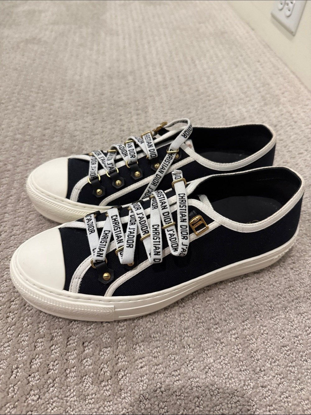 Dior Black and White Logo Ribbon Low-Top Sneakers